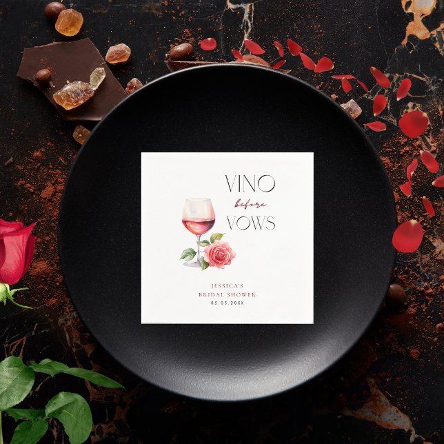 Vino Before Vows Pink Wine Theme Bridal Shower Napkin (Creator Uploaded)