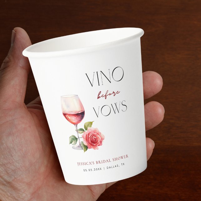 Vino Before Vows Pink Wine Theme Bridal Shower Paper Cups (Creator Uploaded)