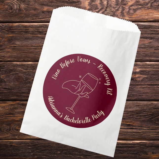Vino Before Vows Recovery Kit Bachelorette Favour Bags (vino before vows recovery kit bachelorette recovery kit burgundy and golden wine glass elegant)