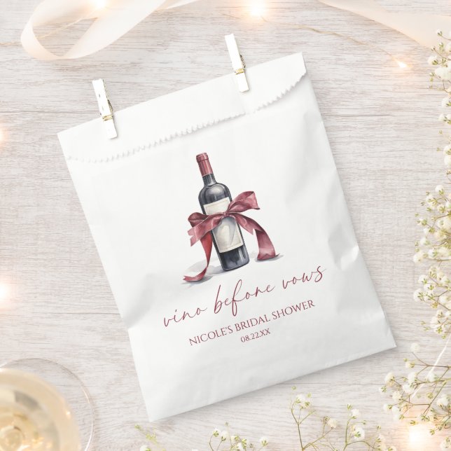 Vino Before Vows Red Wine Bottle Bow Bridal Shower Favour Bags (Clipped)