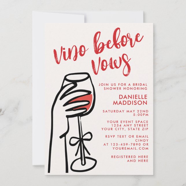 Vino Before Vows Red Wine Bridal Shower Invitation (Front)