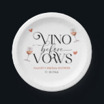 Vino Before Vows Vineyard Bridal Shower Paper Plate<br><div class="desc">Rustic vineyard theme bridal shower paper plate featuring watercolor illustration of wine glasses with hearts.</div>