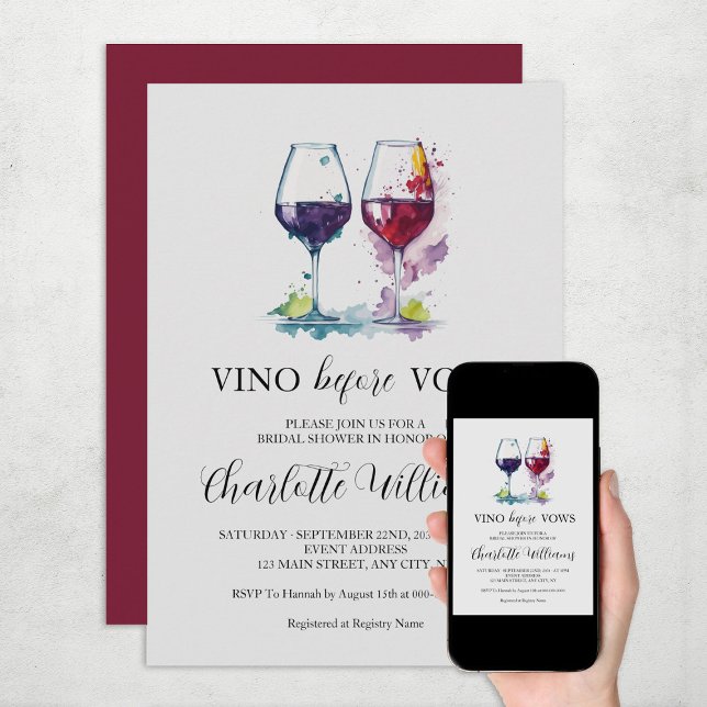 Vino Before Vows Watercolor Bridal Shower Invitation (Vino Before Vows Watercolor Bridal Shower Invitation
)