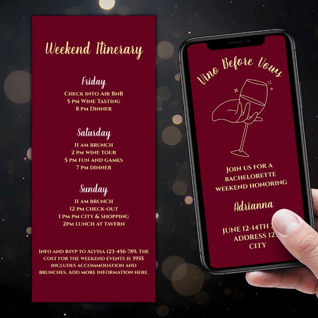 Vino Before Vows Wine Bachelorette Weekend Invitation (Vino Before Vows Wine Bachelorette Weekend Invitation Burgundy And Gold  Elegant Wine Glass )