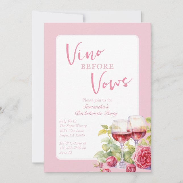 Vino Before Vows Wine Country Bachelorette Invitation (Front)