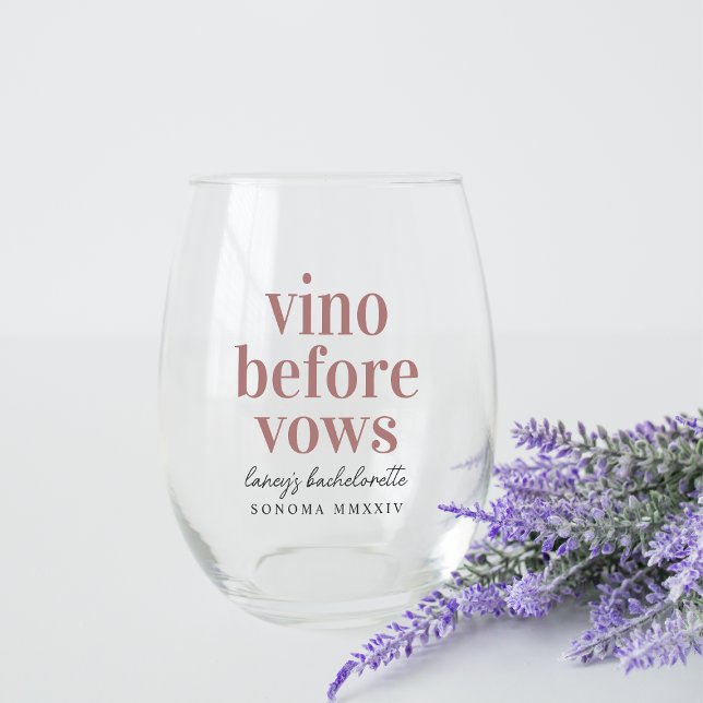 Vino Before Vows Wine Country Bachelorette Party Stemless Wine Glass (Creator Uploaded)