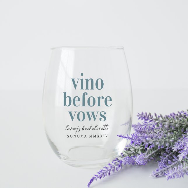 Vino Before Vows Wine Country Bachelorette Party Stemless Wine Glass (Creator Uploaded)