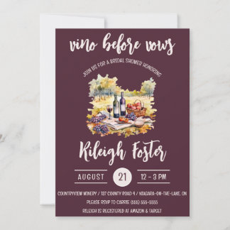 Vino Before Vows, Wine, Picnic, Bridal Shower Invitation