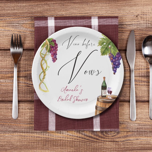 Vino Before Vows Winery Bridal Shower Decor Paper Plate (Creator Uploaded)
