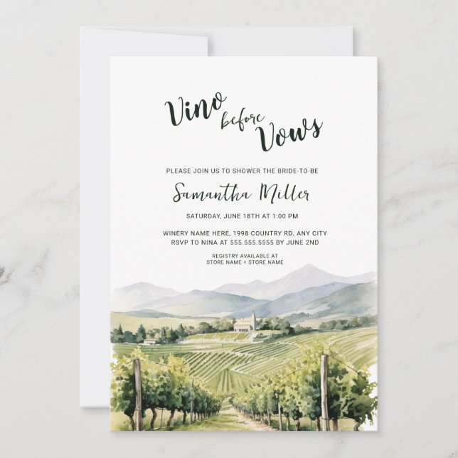 Vino before Wine Winery Bridal Shower Invitation (Front)