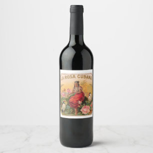 Vino botella La Rosa Cubana Diseño Vintage Cuba Wine Label