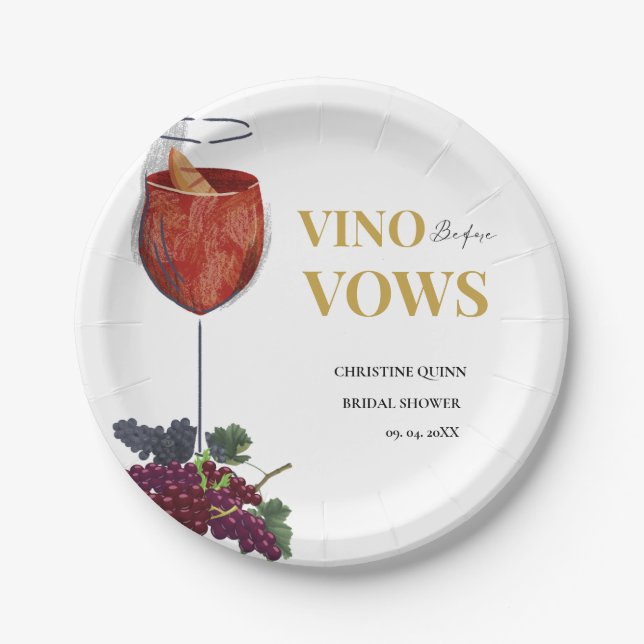 Vinow before vows WIne Tasting bridal shower Paper Plate (Front)