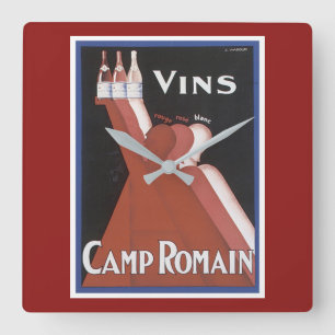 "Vins" vintage wine poster ad "Camp Romain" Square Wall Clock