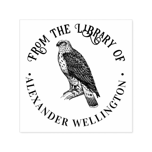 Vint Peregrine Falcon Perched #2 Library Book Name Self-inking Stamp (Design)