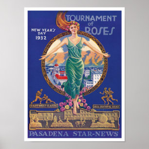 VINT 'RECYCLED ART' PRINT TOURN. ROSES 1932
