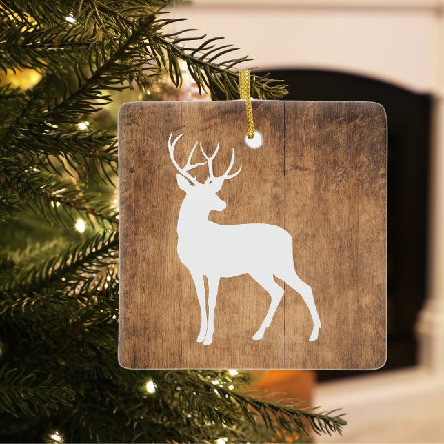 Vintaga Beauty Wood & Deer  Ceramic Ornament (Creator Uploaded)