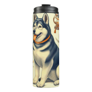 Vintagae Korean Jindo Dog Illustration Thermal Tumbler