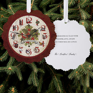 Vintage 12 Days of Christmas Clock Face Tree Decoration Card