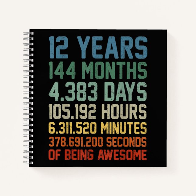 Vintage 12th Birthday Gift 12 Years Old Notebook (Front)