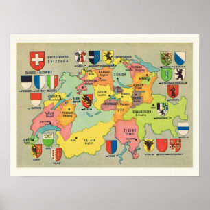 Vintage 12x16 Switzerland Map Print