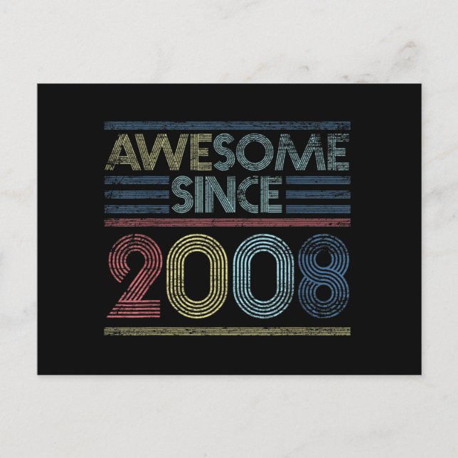 Vintage 13th Birthday Gifts Awesome Since 2008 Postcard (Front)
