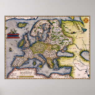 Vintage 1572 Map of Europe Poster