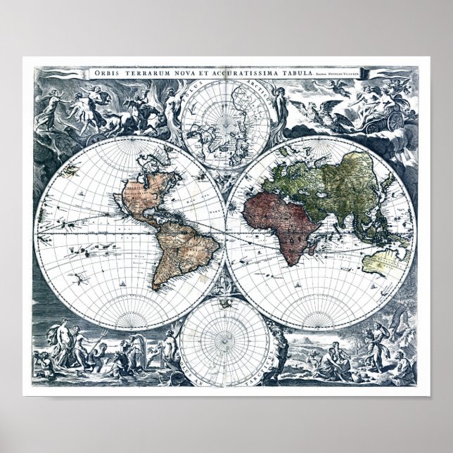 Vintage 1658 Nicolao Visscher World Map Poster (Front)
