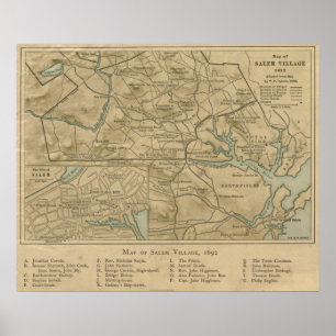 Vintage 1692 Map of Salem MA (1866) Poster