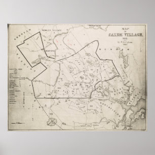 Vintage 1692 Map of Salem MA Village (1866) Poster