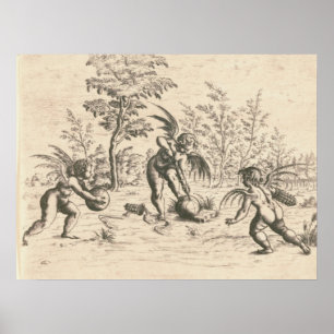 Vintage 16th century Three Cupids Playing Ball Poster