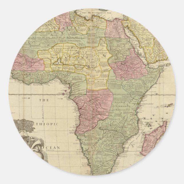 Vintage 1725 Africa Map Classic Round Sticker (Front)