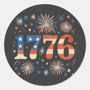 Vintage 1776 American Flag Fireworks 4th of July Classic Round Sticker