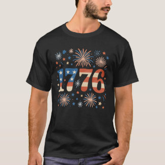 Vintage 1776 American Flag Fireworks 4th of July T-Shirt