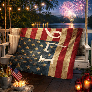 Vintage 1776 American Flag Patriotic  Fleece Blanket