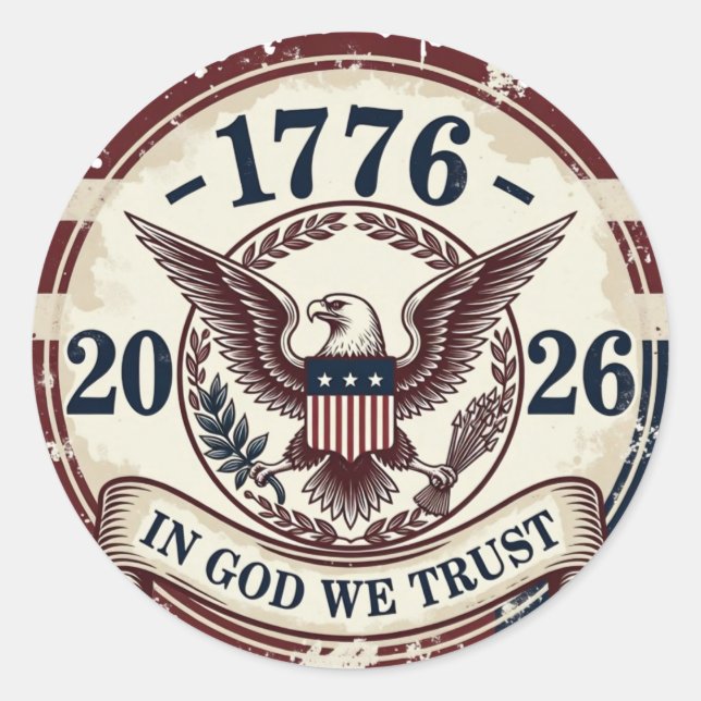 Vintage 1776 Eagle Badge Patriotic Classic Round Sticker (Front)