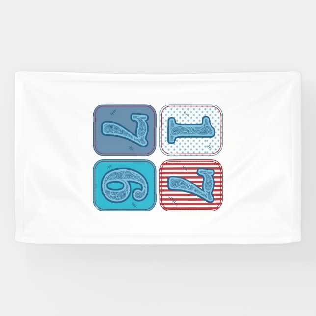 Vintage 1776 Patriotic Patchwork Banner (Horizontal)
