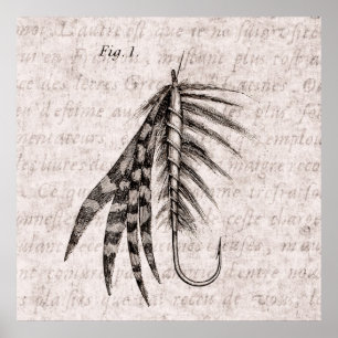 Vintage 1800s Angling Fly Fishing Flies Old Hooks Poster