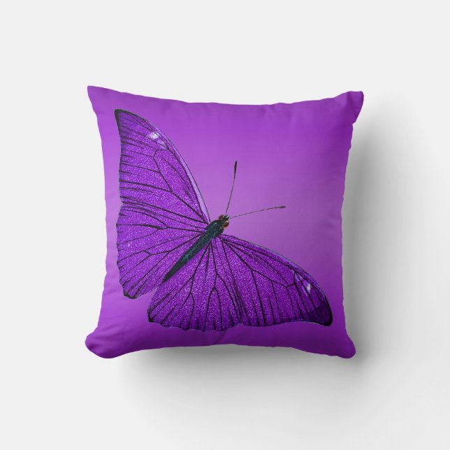 Vintage 1800s Dark Purple Butterfly on Purple Cushion (Front)