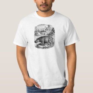 Vintage 1800s Hippo w Baby Retro Hippos Template T-Shirt
