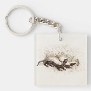 Vintage 1800s Honey Badger Bee Hive Template Retro Key Ring