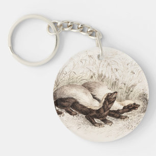 Vintage 1800s Honey Badger Bee Hive Template Retro Key Ring