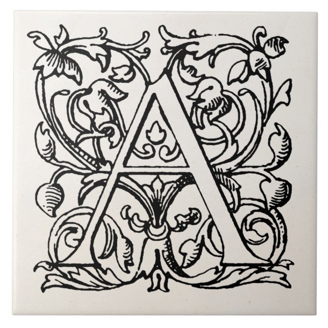 Vintage 1800s Letter A Monogram - Monogrammed 'A' Tile (Front)