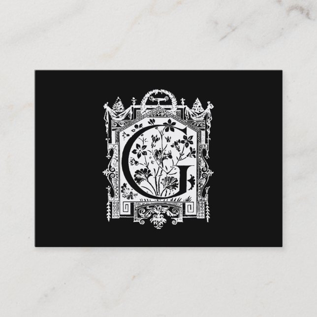 Vintage 1800s Letter G Monogram Illustration Business Card (Front)