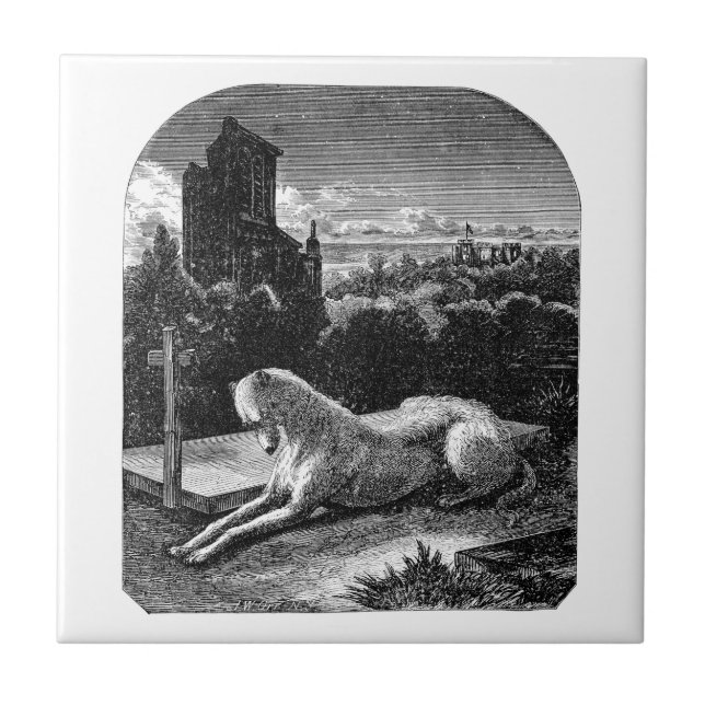 Vintage 1800s Loyal Greyhound Dog Tile (Front)