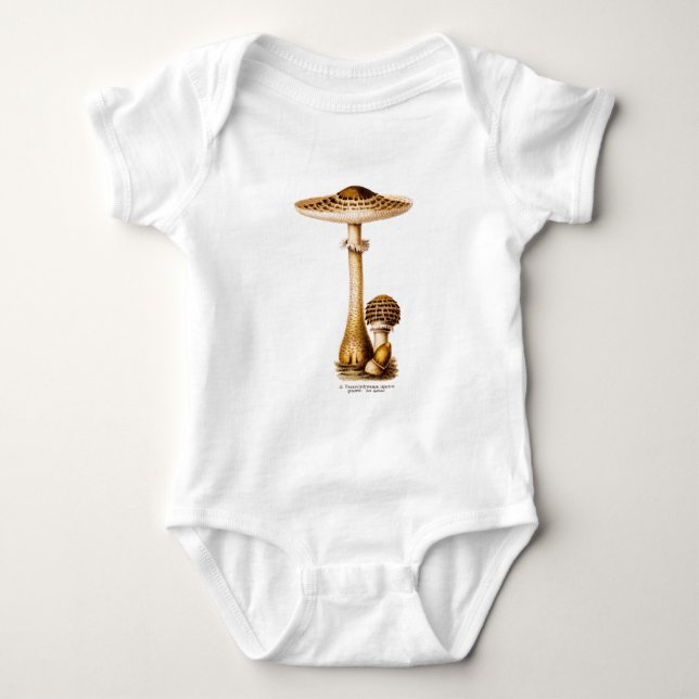 Vintage 1800s Mushroom Spotted Mushrooms Template Baby Bodysuit (Front)