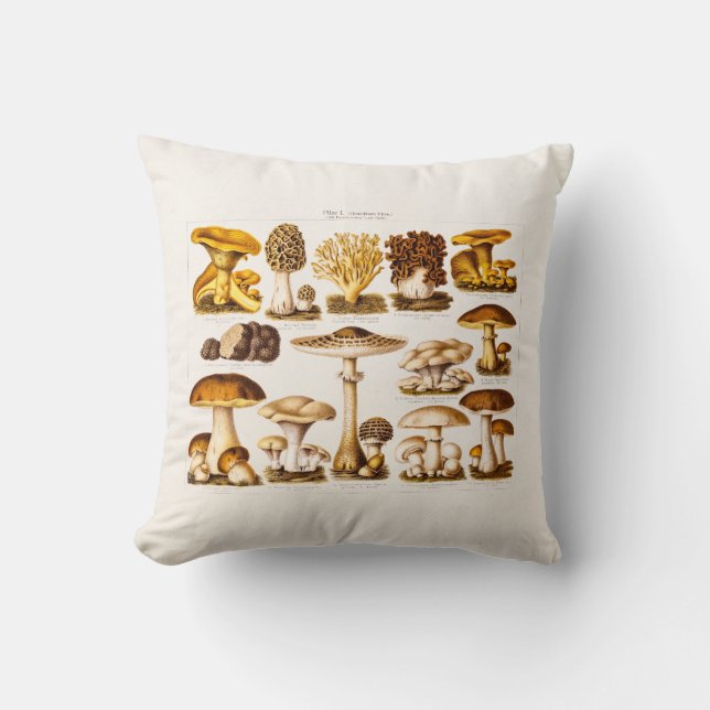 Vintage 1800s Mushroom Variety  Mushrooms Template Cushion (Front)
