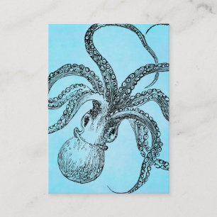 Vintage 1800s Octopus on Teal Blue Watercolor Business Card