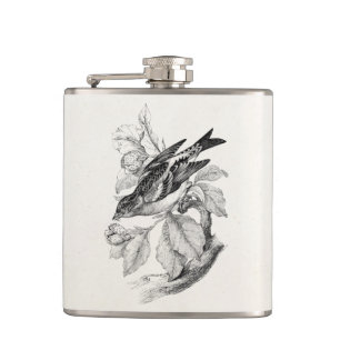 Vintage 1800s Old Mountain Finch Bird Illustration Hip Flask