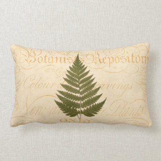 Vintage 1800s Olive Green Fern Leaf Illustration Lumbar Cushion