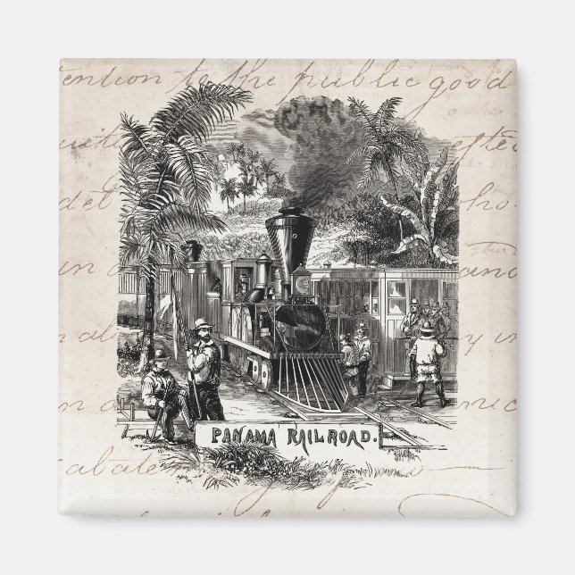 Vintage 1800s Panama Canal Railroad Train Template Magnet (Front)
